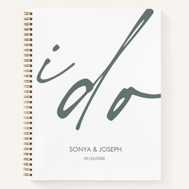 Sage Green I Do Typography Custom Name Wedding  Notebook (Front)