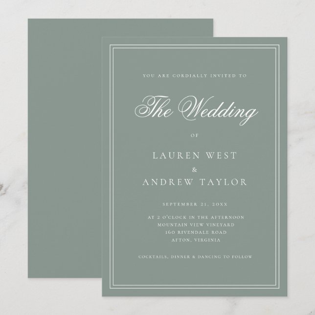 Sage Green II Modern Minimalist Wedding Invitation (Front/Back)