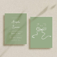 Sage Green Illustration Wedding Invitation Card