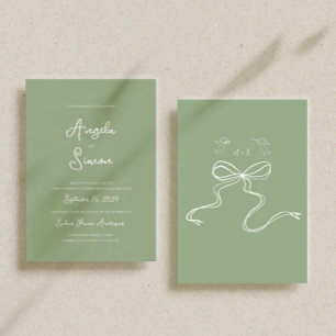 Sage Green Illustration Wedding Invitation Card
