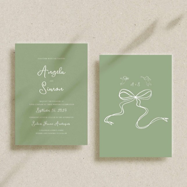 Sage Green Illustration Wedding Invitation Card (Creator Uploaded)