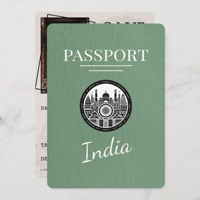 Sage Green India Passport Save The Date (Front/Back)
