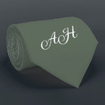 Sage Green Initial Groomsmen Monogram Monogrammed  Tie<br><div class="desc">Elegant dark sage green monogram tie. Modern,  trendy,  groomsmen,  initials tie. Perfect for wedding,  birthday,  Father's day. Personalise it with your initial.</div>