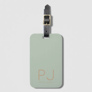Sage Green initial Monogram Personalized Simple Luggage Tag