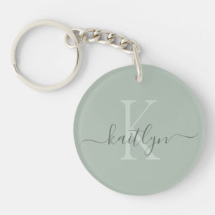 Sage Green Initial Name Monogrammed Key Ring