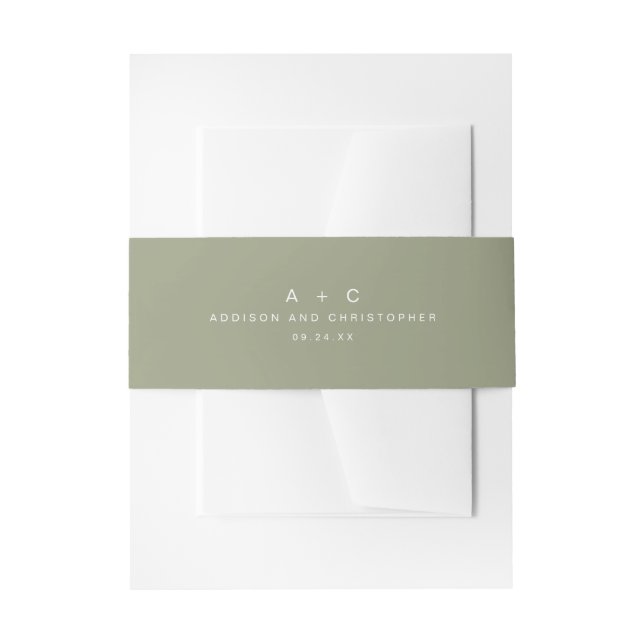 Sage Green Initials Monogram Simple Wedding Invitation Belly Band (Front Example)