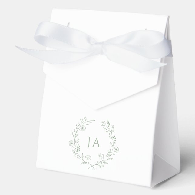 Sage Green Initials Wedding Favour Box (Front)