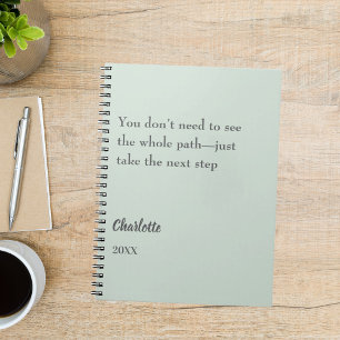 Sage green inspirational goal quote notebook