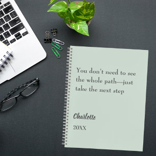 Sage green inspirational goal quote notebook