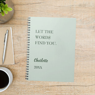 Sage green inspirational quote writing notebook