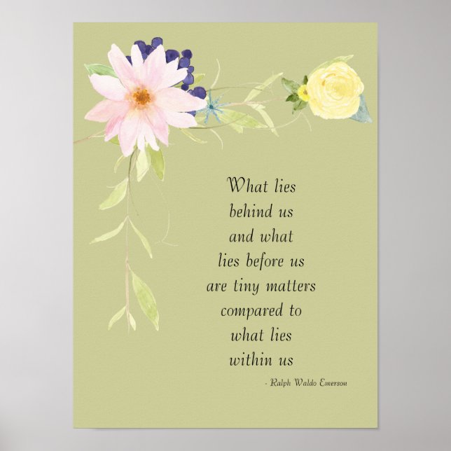 Sage Green Inspirational Watercolor Floral Poster (Front)