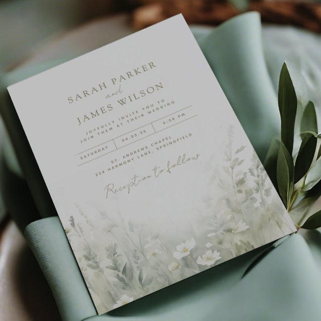 Sage green invitations wedding watercolor script (Creator Uploaded)