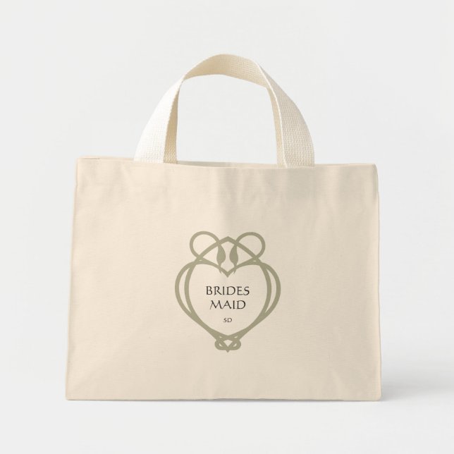 Sage Green Irish Celtic Swan Bridesmaid Initials Mini Tote Bag (Front)