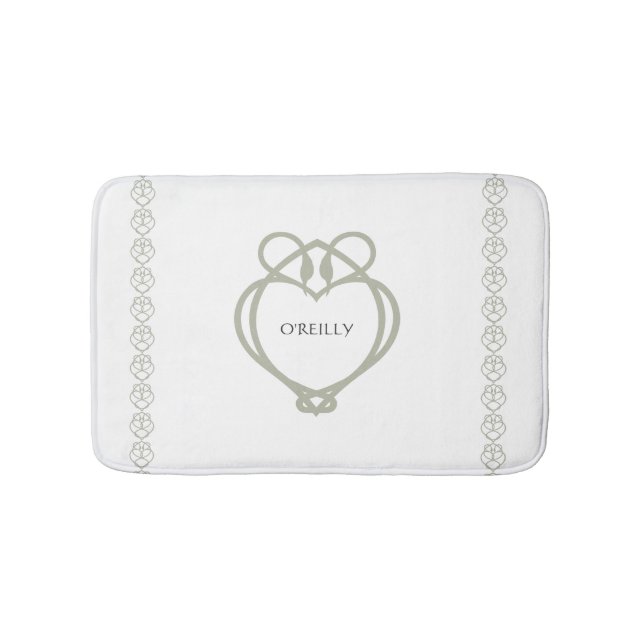 Sage Green Irish Celtic Swan Love Knot Family Name Bath Mat (Front)