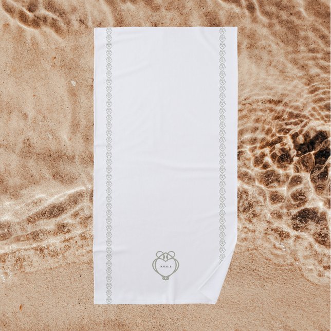 Sage Green Irish Celtic Swan Love Knot Family Name Beach Towel (Creator Uploaded)