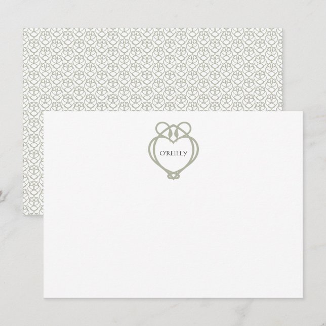 Sage Green Irish Celtic Swan Love Knot Family Name Card (Front/Back)