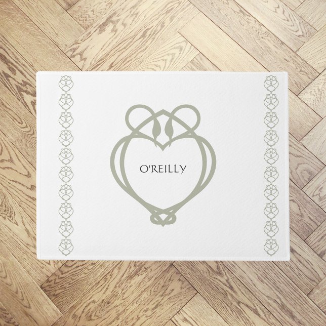 Sage Green Irish Celtic Swan Love Knot Family Name Doormat (Creator Uploaded)