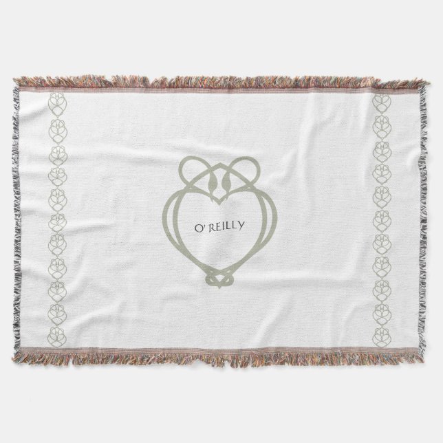 Sage Green Irish Celtic Swan Love Knot Family Name Throw Blanket (Front)