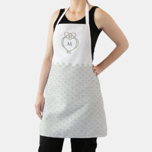 Sage Green Irish Celtic Swan Love Knot Monogram Apron