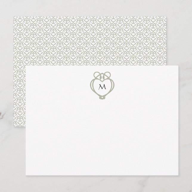 Sage Green Irish Celtic Swan Love Knot Monogram Card (Front/Back)