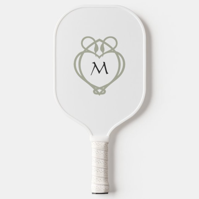 Sage Green Irish Celtic Swan Love Knot Monogram Pickleball Paddle (Front)