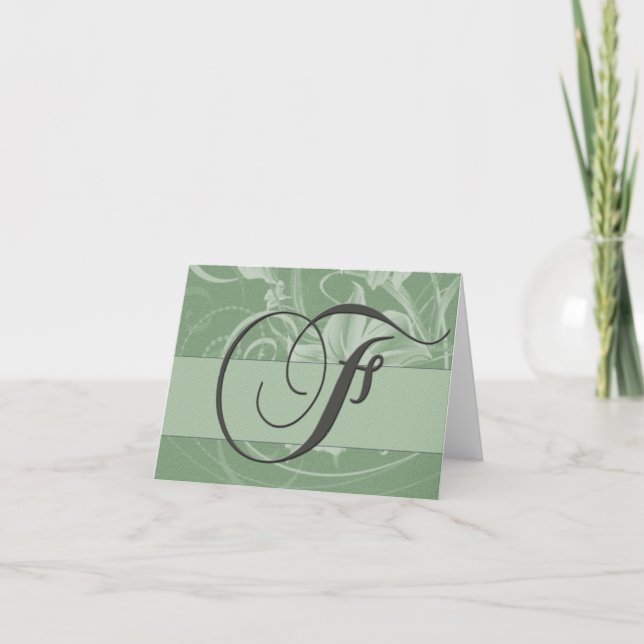 Sage green Irish monogram card - Initial F (Front)