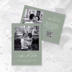 Sage Green   Italian Elegance Two Photo QR Code Save The Date