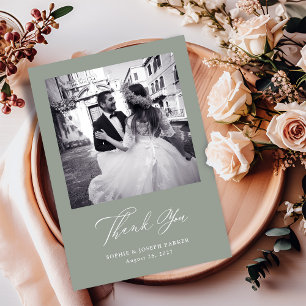 Sage Green   Italian Elegance Two Photo Wedding Thank You Card