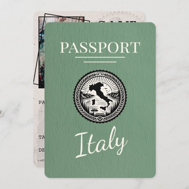Sage Green Italy Passport Save The Date (Front/Back)