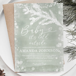 Sage Green It's Cold Outside Christmas Baby Shower Invitation