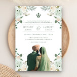 Sage Green Ivory Anand Karaj Indian Sikh Wedding Invitation<br><div class="desc">Amaze your guests with this elegant Sikh wedding invite featuring a beautiful watercolor illustration of a Punjabi couple and pastel flowers with modern typography. Simply add your event details on this easy-to-use template to make it a unique personalised one-of-a-kind invitation.</div>
