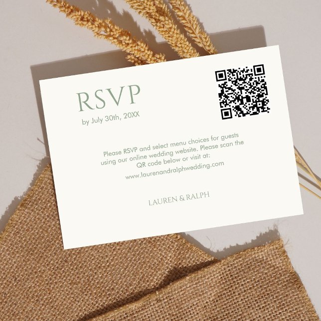 Sage Green & Ivory Couple Monogram QR Wedding RSVP (Creator Uploaded)