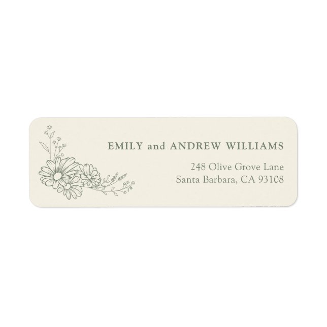 Sage Green Ivory Daisy Wedding Return Address (Front)