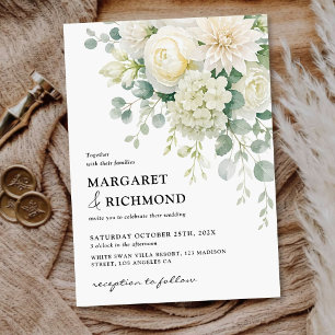 Sage Green & Ivory Elegant Modern Floral Wedding Invitation