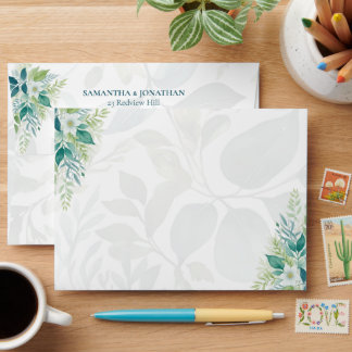 Sage Green Ivory Eucalyptus Foliage Wedding Envelope