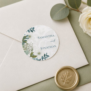 Sage Green Ivory Eucalyptus Wedding Gift Favour Classic Round Sticker