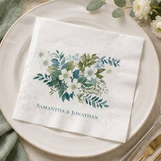 Sage Green Ivory Eucalyptus Wedding Paper Napkin