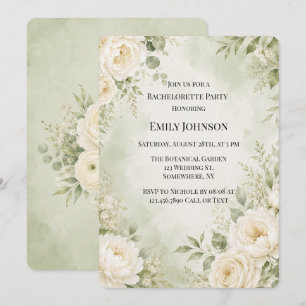 Sage Green Ivory Floral Bachelorette Party Invitation