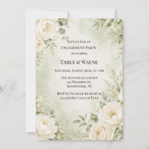 Sage Green Ivory Floral Engagement Party Invitation