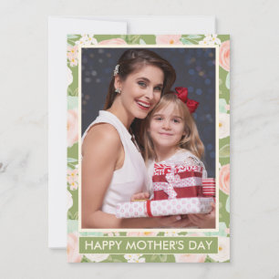 Sage Green Ivory Floral Photo Mother's Day Card