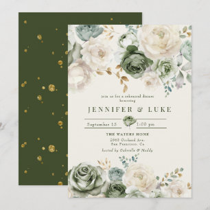 Sage Green & Ivory Flowers Rehearsal Dinner Invitation