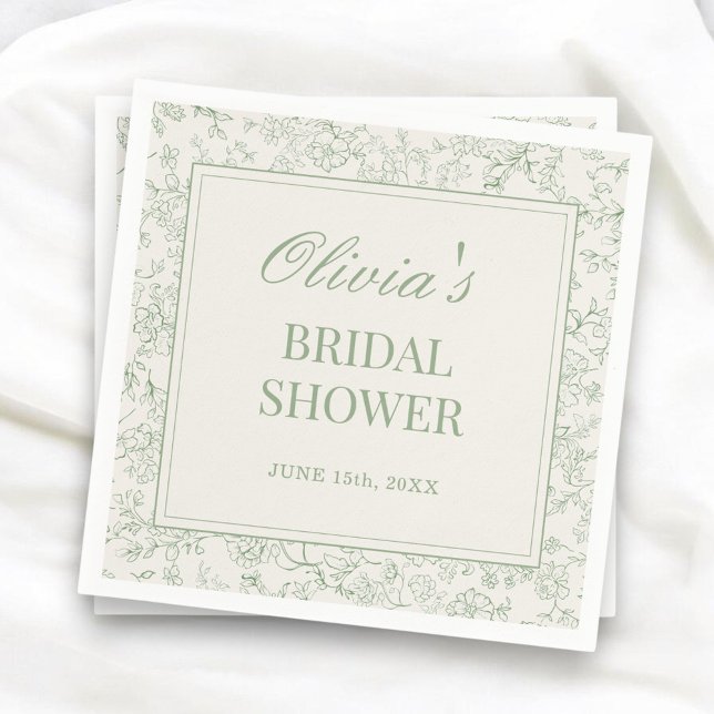 Sage Green Ivory French Floral Bridal Shower Napkin (Creator Uploaded)
