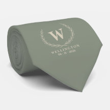 Sage Green Ivory Laurel Monogram Name and Wedding