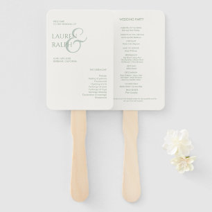 Sage Green & Ivory Monogram Wedding Program Hand Fan