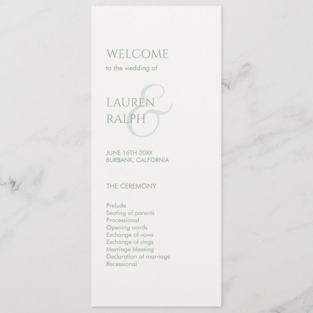 Sage Green Ivory Monogram Welcome Wedding Program Programme (Front)