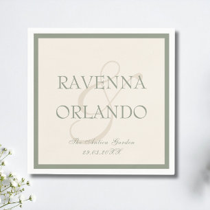Sage Green Ivory Old Money Timeless Glam Wedding Napkin