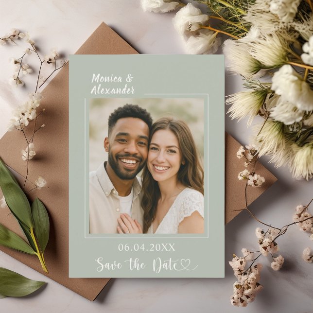 Sage green ivory photo wedding Save the Date (Creator Uploaded)