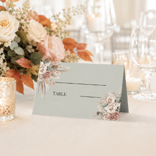 Sage green ivory taupe pampas florals boho place card