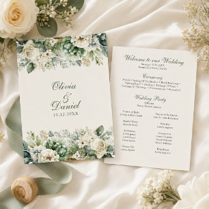 Sage Green & Ivory Wildflower Wedding Program Programme