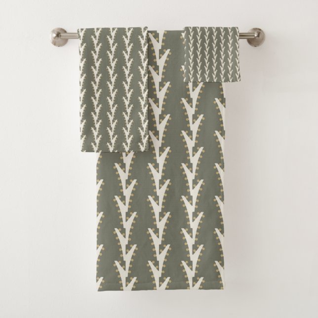 Sage Green Jagged Stripes Bath Towel Set (Insitu)